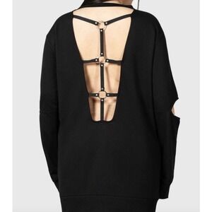 Killstar Heim Seeker Sweatshirt Womens XL Black Open Back Harness Goth Metal